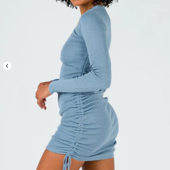 MILITARY MINDS LONG SLEEVE MINI DRESS DUSTY BLUE - Picture 1 of 3